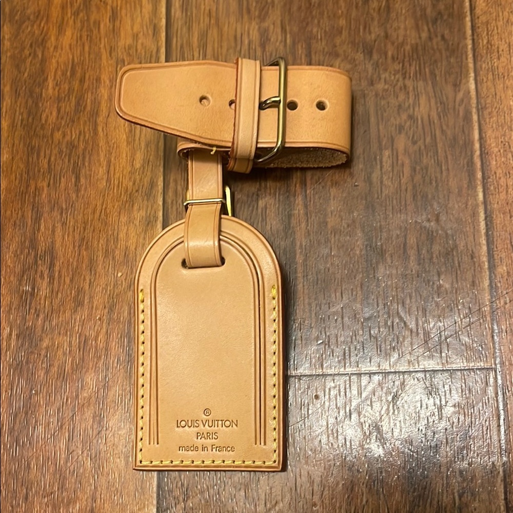 Authentic LOUIS VUITTON Name Tag & Poignet Leather Beige Luggage Tag